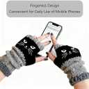 Womens Knitted Fingerless Gloves with Cat Embroidery,Thick Warm Winter Gloves,Essential for winter travel (Navy Blue)