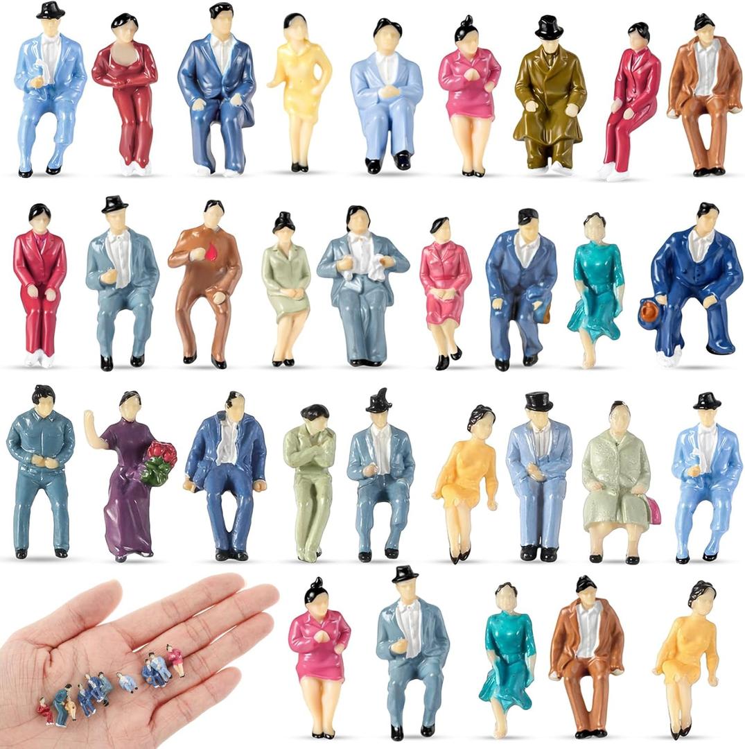 Namalu 50 Pcs 1: 87 0.79" Sitting Pose Scale Mini People Figurines Set Tiny People Colorful Model Miniature Trains Architectural Painted Figures Model Tiny Plastic Figurines for Miniature Scenes