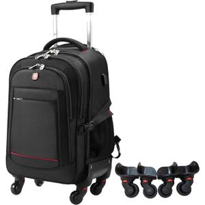 Rolling Backpack with 4 Extra Wheels - Water-Resistant, Airline Approved Underseat Travel Luggage, Ideal 18*14*8 Personal Item Suitcase, Wheeled Backpack, Roller Backpack, Rolling Laptop Bag