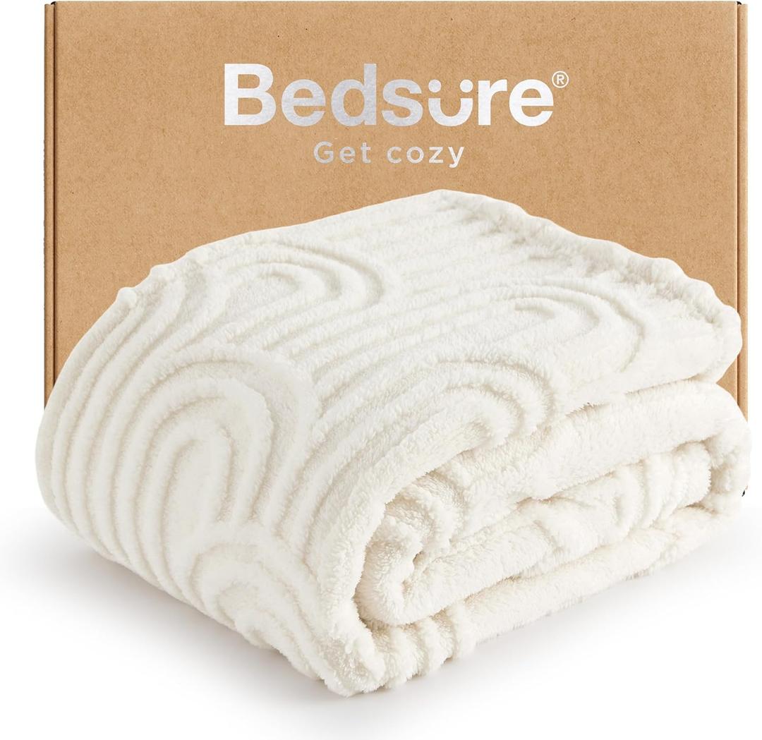 Bedsure Fleece Throw Blanket for Women - Super Soft & Cozy, Fluffy Blankets for Girls, Ideal for Couch & Bed, White, 50x70 Inches