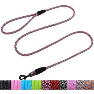 WYuZe 5ft Puppy Leash for Small Dogs, 1/4" Thin Rope Dog Leash with Easy to Use Hook, Lightweight Cat Leashes for Daily Walk Training, 10 Colors, Pink Green