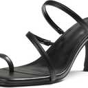 Uacllcau Black Women's Casual Kitten Heel Square Toe Slingback Heeled Sandals (7)