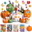 12 Pcs Artificial Pumpkins Fall Decor with 150 Pcs Dried Flower Butterfly Stickers & 1 Handy Tweezer DIY Craft Pumpkin for Thanksgiving Table Centerpiece Mantel Shelf (Orange White Green)