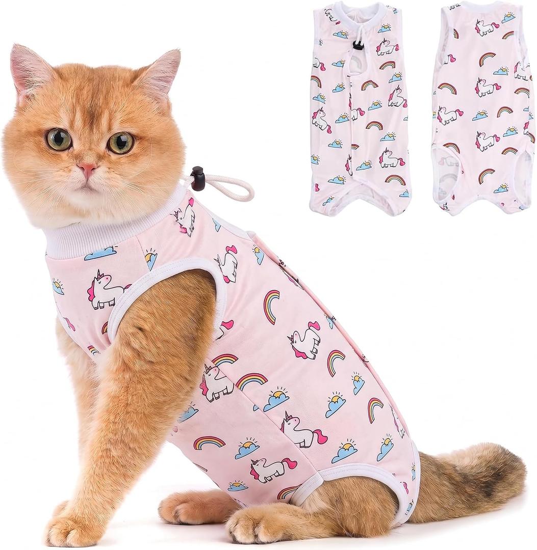 Avont Cat Recovery Suit - Kitten Onesie for Cats After Surgery | Stop Licking, Protects Stitches, M: Neck 9.5"-11"/Chest 13.7"-15.4"/Back 10.4", Soft & Breathable, Hook & Loop, Cute