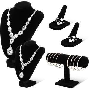 Wenqik 5 Pcs Velvet Jewelry Display Set Necklace Bust Holder T Bar Bracelet Holder Ring Display Stand Jewelry Organizer for Vendors Selling Trade Show Retail Home Decor (Black)