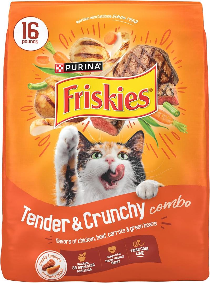 Purina Friskies Tender and Crunchy Combo with Flavors of Chicken, Beef, Carrots and Green Beans Dry and Tender Cat Food - 16 Lb. Bag , BBD 12/2026