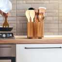 Acacia Wood Extra Large Rotating Utensil Holder for Kitchen Counter, Wooden Utensil Holder with 4 Compartments