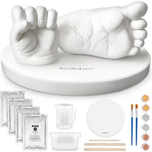 KeaBabies Baby Casting Kit Hands and Feet Mold - 3D Newborn Hand Casting Kit & Stylish Wood Base, Easy DIY Infant Foot Molds 0-9 Months,First Christmas & Baby Keepsake Shower Gifts(Round,Alpine White)