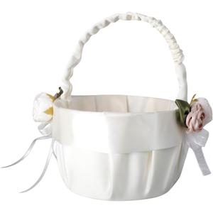 Luxshiny Bridal Flower Girl Basket Wedding Ring Pillow Set Beautiful Lace and Satin Petal Basket for Wedding Favors