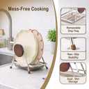 6.5mm Stainless Steel Pot Lid Holder while Cooking, Multifunctional Cutting Board Pan Lid Organizer for Countertop with Beech Wood Accents, Heavy Duty Rack with Nonslip Pads & Removable Drip Tray