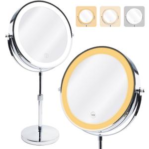 Makeup Mirror with Lights, 9" Large Magnifying Mirror with 1X/10X, 360°Rotation Vanity Mirror, 3 Color Brightness Adjustable Light Up 5000mAh Rechargeable, Double-Sided, Gift for Women