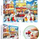 Winter Holiday Scene Jigsaw Puzzle 1000 Pieces for Adults, Colorful Christmas Village Snow Landscape, Family Entertainment