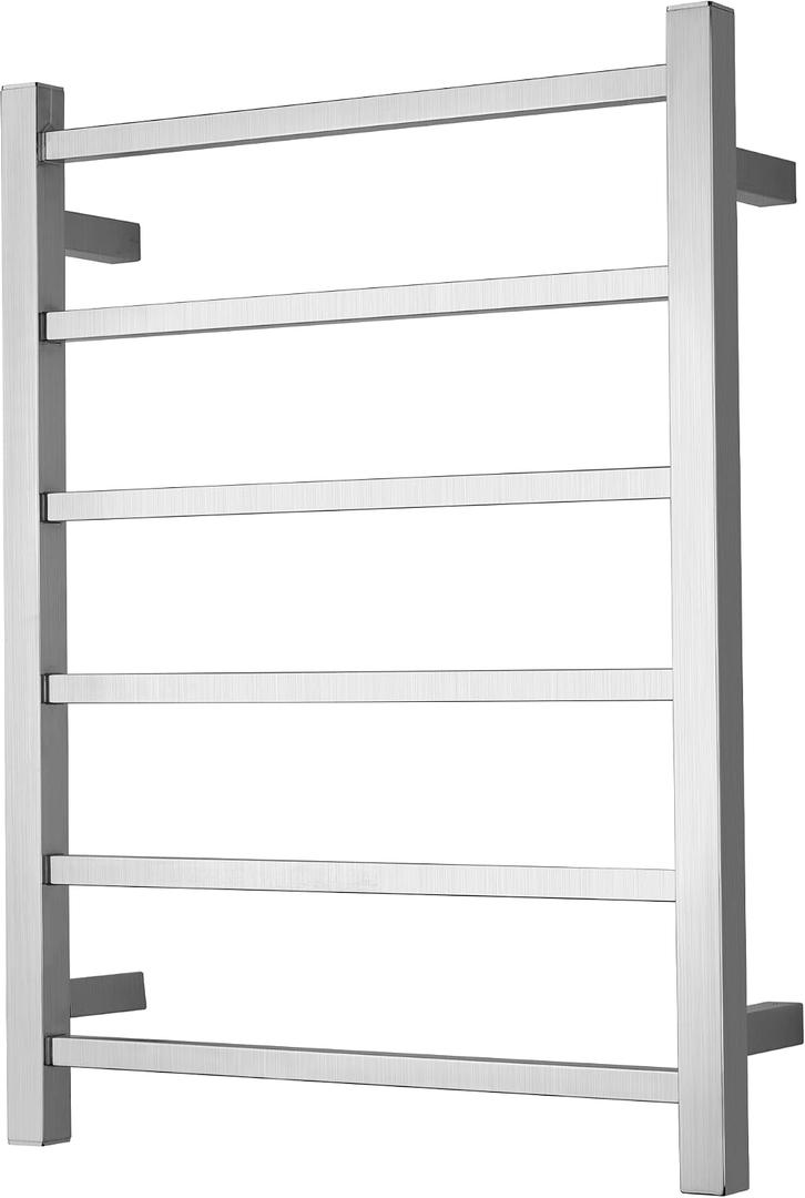 Electric Heated Towel Warmer - Wall Mounted Bathroom Towel Rack, Plug-in Design & Brushed Stainless Steel 6 Bar Brushed with Single Press