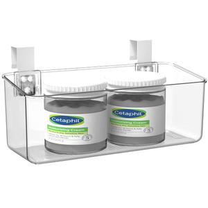 Vacane Plastic Over Cabinet Door Organizer with Removable Hooks, Clear Hanging Baskets for Organizing Over the Cabinet Organizer Holder for Kitchen, Pantry, Bathroom-Hang Outside or Inside Door-L