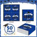 50 Pack Graduation Napkins, 6.5 X 6.5 Inches Blue Graduation Decorations 2026, Disposable Grad Napkins Class of 2026 Decorations with Caps Ribbons Style, Grad Paper Tissues for Graduate Party Supplies