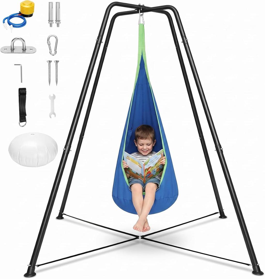 Sensory Swing Stand with Pod Swing for Autism Kids X-Shaped Frame,350 LBS