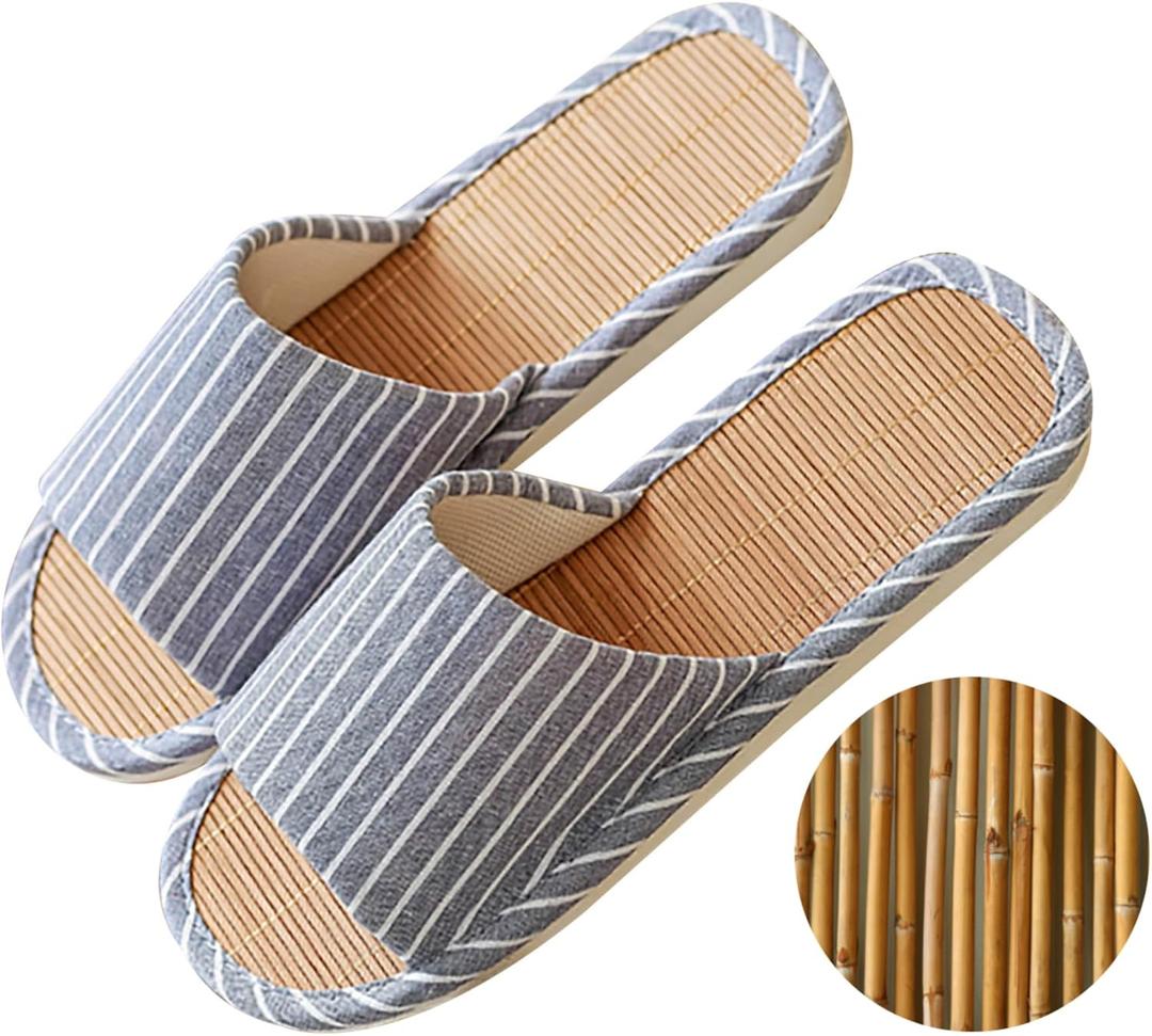 Odor-resistant Japanese Bamboo House Slippers for Sweaty Feet for Summer Cooling Slippers with Non-slip Soft Sole for Tatami and Indoor Easy to Clean (11-12 Wide Women/9.5-11 Wide Men, Blue)