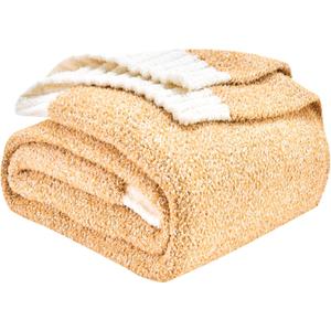 CozeCube Super Soft Fullfy Microfiber Reversible Knitted Blankets, Warm Cozy Fuzzy Plush Throw, Orange and White Melange Throw Blanket for Couch Bed Sofa, 50" x 60"