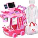 Phobby Doctor Kit for Toddlers Aged 3 4 5, Medical Pretend Play Set for Kids with Bag and Costume, Doctor Cart Toy for Girls Boys Birthday Gift (Pink)