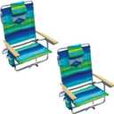 Tommy Bahama 2-Pack 5-Position Classic Lay Flat Backpack Beach Chair with Cooler and Cup Holder, Portable Folding Beach Chair for Tanning, Blue/Green