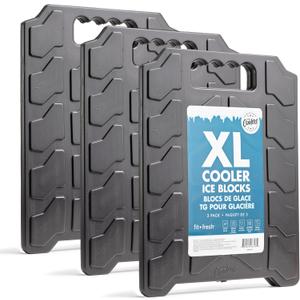 Cool Coolers by Fit & Fresh XL Slim Cooler Ice Blocks, Reusable & Long Lasting XL Ice Packs for Coolers, Slim XL Ice Packs for Cooler Bags, Space Saving, Quick Freeze, 10"x 13", Black, 3PK