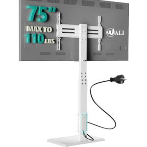 WALI Floor TV Stand with Power Outlet, Tall TV Stand Mount for 32-75 inch TVs up to 110 lbs, Swivel and Height Adjustable TV Stands with Wood Base for Bedroom, Office(TVDVD-7PW), White