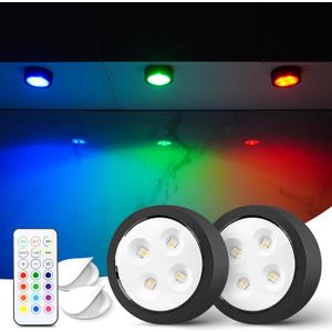 Stick on Lights with Remote Shelf Battery Operated Push Lights Small Led Bookshelf Above Cabinet Lighting 2 Pack Black