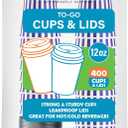 Restaurantware 12 Ounce Disposable Coffee Cups With Lids, 400 Hot Cups With Lids - Sleeves Sold Separately, Single Wall, Purple And White Stripe Paper Coffee Cups, For All Kinds Of Beverages
