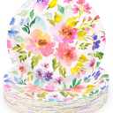 48Pcs Floral Paper Plates Spring Summer Flowers Disposable Party Dessert Plate 7" Watercolor Purple Pink Bouquet Meadow Plates for Birthday Wedding Baby Bridal Shower Party Supplies (48)