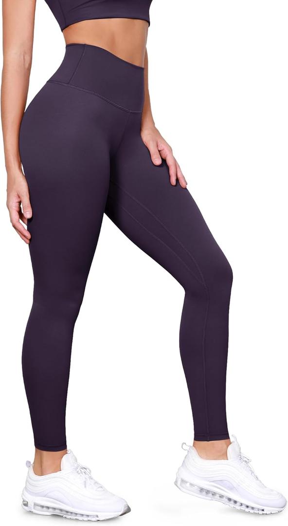 ODODOS Tummy Control Full Length Compression Leggings with Inner Pocket for Women, 28" High Waist Workout Running Yoga Pants, Dark Purple, X-Large