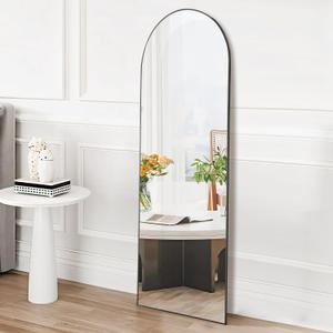 OLIXIS Arched Full Length Mirror 59"x16" for Bedroom, Full Body Mirror with Stand, Hanging or Leaning for Wall, Aluminum Alloy Thin Frame Floor Standing for Living Room, Tall, Black