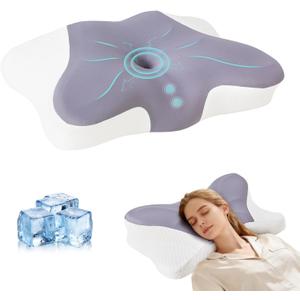 Cervical Neck Pillow Set of 2, Memory Foam Pillow for Neck Pain Relief, Ergonomic Bed Pillow with Neck Support for Side, Back & Stomach Sleepers, King, White