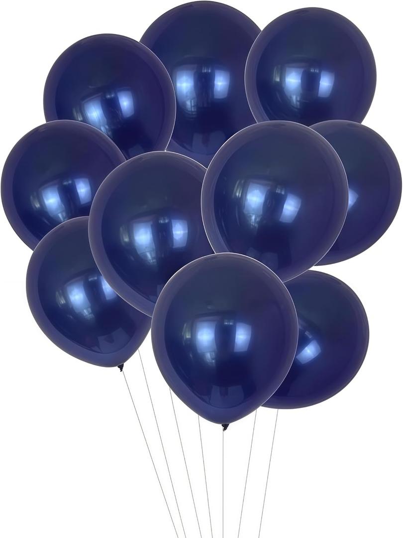 100 Pack Navy Blue Balloons 12 Inch Chrome Round Helium Pearl Dark Blue Balloons for Wedding Birthday Christmas Party Decoration (Navy Blue)