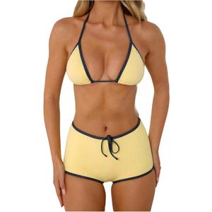 MakeMeChic Women's Polka Dots Triangle Bikini Sets Swim Shorts Y2K Leopard Striped Bathing Suit Swimsuit, Small