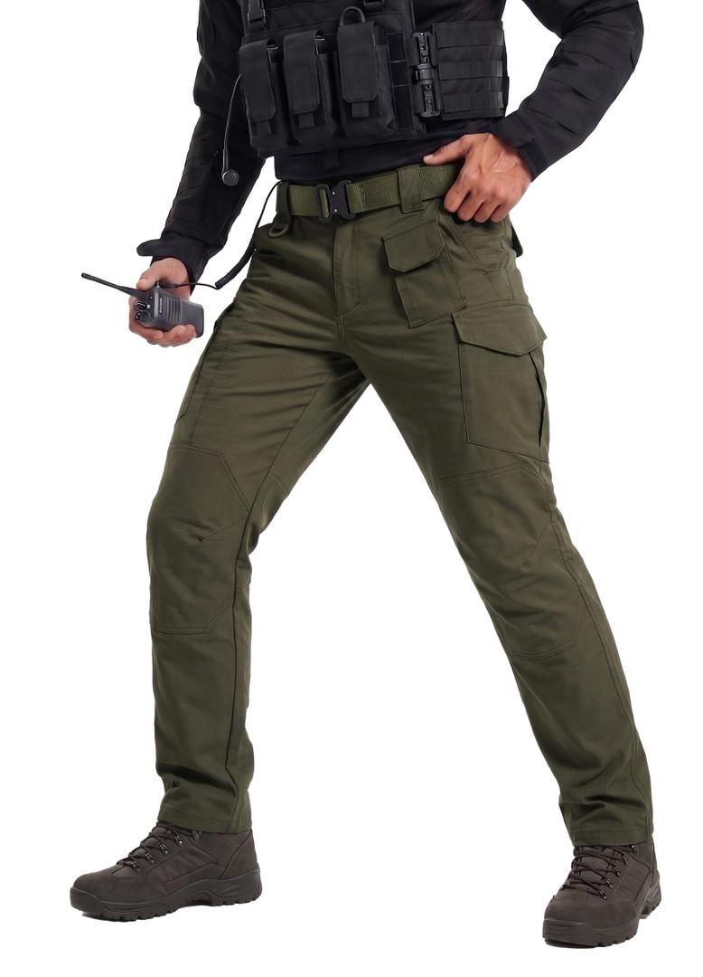TruVat Men's Work Pants Cargo Tactical Construction Pants Ripstop Waterproof Outdoor Hiking with Pockets, Army Green, 34W x 34L