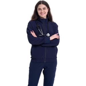Medical Scrubs Set, Two-Piece Uniform with Full Zip Jacket 4 Way Stretch Workwear (X-Large, Navy Blue)