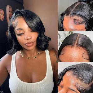 Body Wave Bob Wigs Human Hair 13x6 Lace Front Short Wigs 200 Density Pre Plucked with Baby Hair Hd Transparent 12 inch Body Wave Bob Frontal Wig Glueless for Women Natural Black