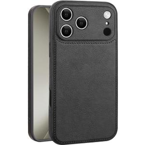 for iPhone 17 Pro Max Case Leather,Vintage Classic PU Leather Luxury Business Camera Frame Protection Cover,Soft Non-Slip Grip Anti-Scratch Shockproof Case for iPhone 17 Pro Max(Black)