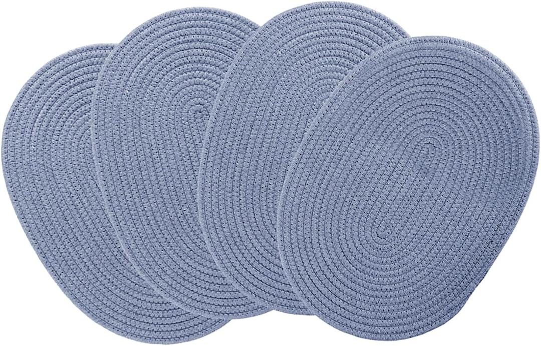 Braided Placemats Set of4 Cotton Fabric Oval Table Mats Non Slip Washable 16 * 12 inch Oval Place Mats, 4 Pack Grey Woven Placemats