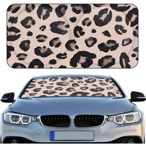 Windshield Sun Shade Foldable Car Front Window Covers for Car Accessories Sun Heat UV Rays Visor Protector Protection for Universal Cars SUV Truck(Leopard)
