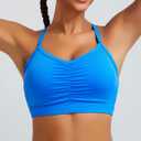 RUNNING GIRL Sports Bra for Women Ruched V Neck - Y Back Spaghetti Thin Strap Wireless Padded Medium Support Yoga Crop Top_WX3094_Blue_S (Blue, S)