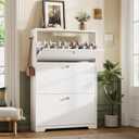 Nicetree Shoe Cabinet with 3 Flip Drawers, Narrow Shoe Organizer Cabinet, Freestanding Shoe Rack Cabinet, Morden Shoe Storage Cabinet for Entryway, Hallway, Foryer, White