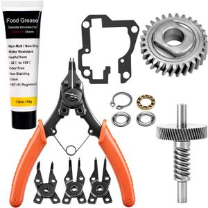 9709231 WP9709231 Worm Gear & 9706529 W11086780 Gear Kit - Compatible with Whirlpool Stand Mixer - Replace AP3085342, 905384, AP3854320, 9703446, 9703699 Have Circlip Pliers & 1.8 Oz Greases