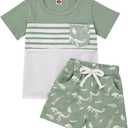 Toddler Baby Boy Clothes Boys Summer Outfits Short Sleeve Dinosaur T-Shirt & Shorts Set 2Pcs (Green)