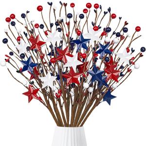 15PCS 4th/Fourth of July Decorations Patriotic Picks Red White Blue Berry Stems Memorial Independent Day Labor Decor for Home Vase Table Centerpieces