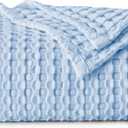 Bedsure Cooling Cotton Waffle Weave Throw Blanket - Lightweight Breathable Blanket of Rayon Derived from Bamboo for Hot Sleepers, Luxury Throws for Bed, Couch and Sofa, Blue, 50x70 Inches