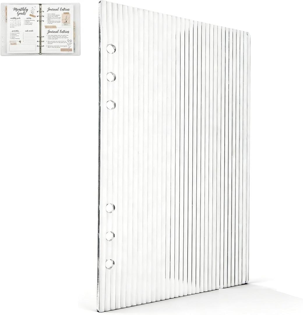 Clear Acrylic Binder Cover, A5 6 Ring Binder Notebook Cover, Detachable Fluted Travel Planner Notebook Shell for Office and School Use