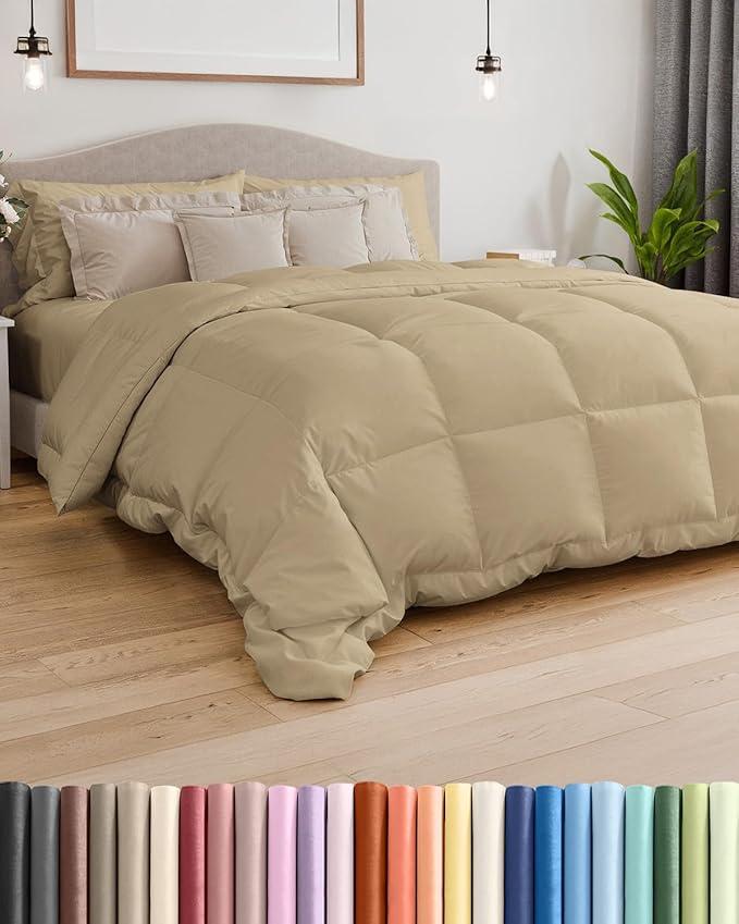 Twin Size, Beige Alternative Down Comforter  Warm, Lightweight & Breathable Hotel Quality Bedding Set for Men, Women, Kids and Teens  All Season Oversized Cooling Microfiber Duvet Insert Comforter