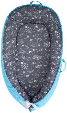 Beeezy Buddies Baby Lounger (Blue/Grey, Outer Space) - for Newborns to Toddlers Between 0-24 Months + Portable + Water-Resistant + 100% Cotton