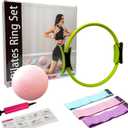 Pilates Ring Kit with Mini Ball & 3 Resistance Bands, at Home Pilates Equipment Set for Toning, Strength & Core Work, 15'' Magic Circle & 3-Level Bands